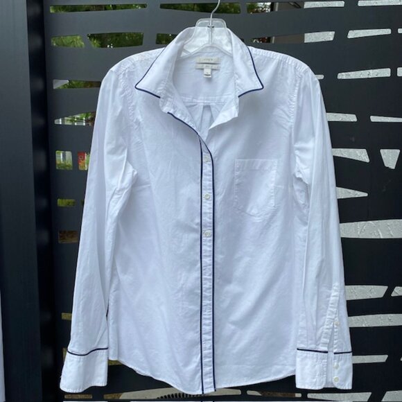 J Crew Boy Shirt Size 10 White Navy piping - Picture 1 of 3